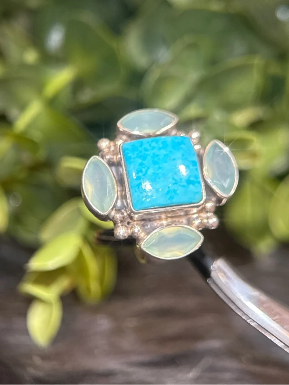 Nicky‎ Butler Turquoise Square Center Ring with Light Green Accents